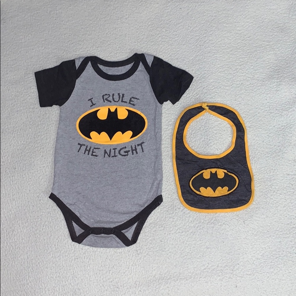 Batman infant onesie with matching bib